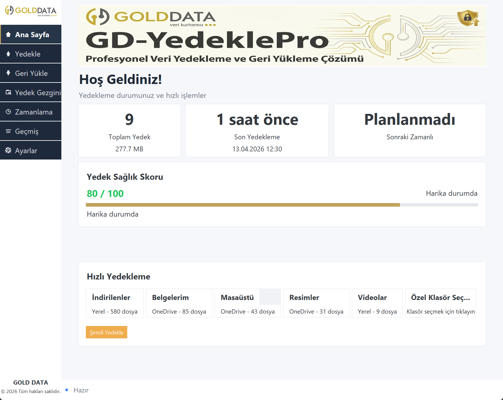 GD-YedeklePro arayuz ekran goruntusu