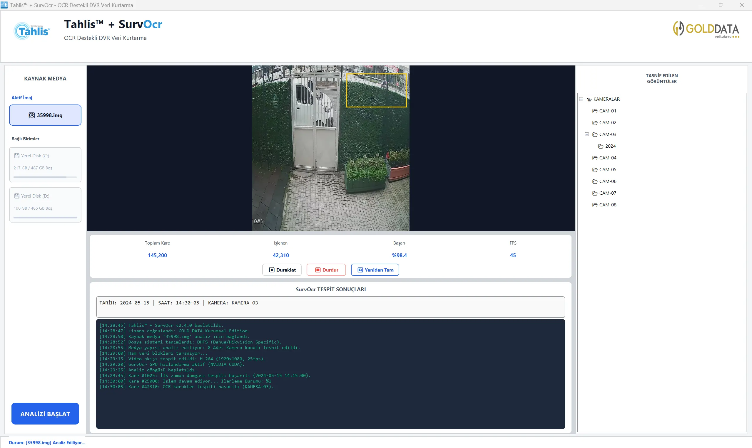 Tahlis™ + SurvOcr arayuz ekran goruntusu